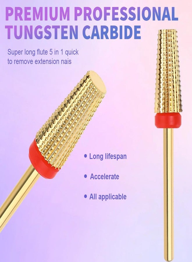 Quupy 5 in 1 Nail Drill Bits Steel Two Way Rotate Safety Bits Fast Remove Acrylic Nails for Manicure Pedicure Tools(Gold) - Image 5